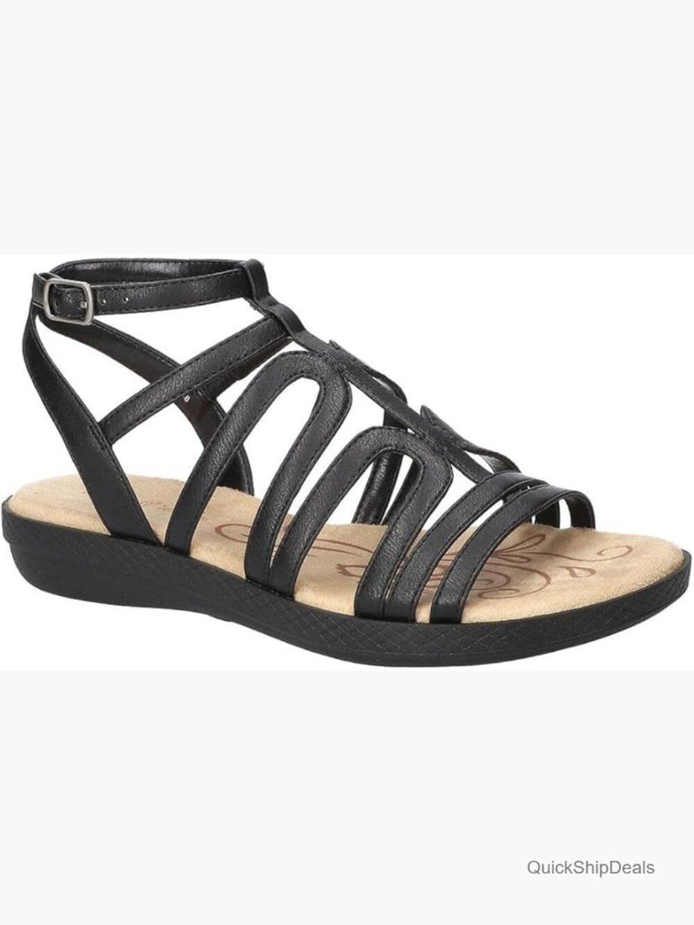Strappy Gladiator Sandals with Adjustable Buckle, 1" Heel, Lightweight &